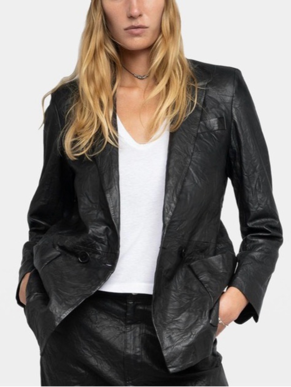Zadig & Voltaire Verys Cuir Froissé Lamb Leather Blazer 36